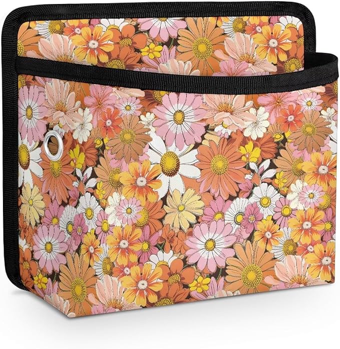 Hippie Flower Car Side Pocket Organizer Holder for Cell Phone Sunglasses Cards Front Back Seat Storage Pocket for Car Small Auto Console Door Window Storage Bag for Interior Organizer