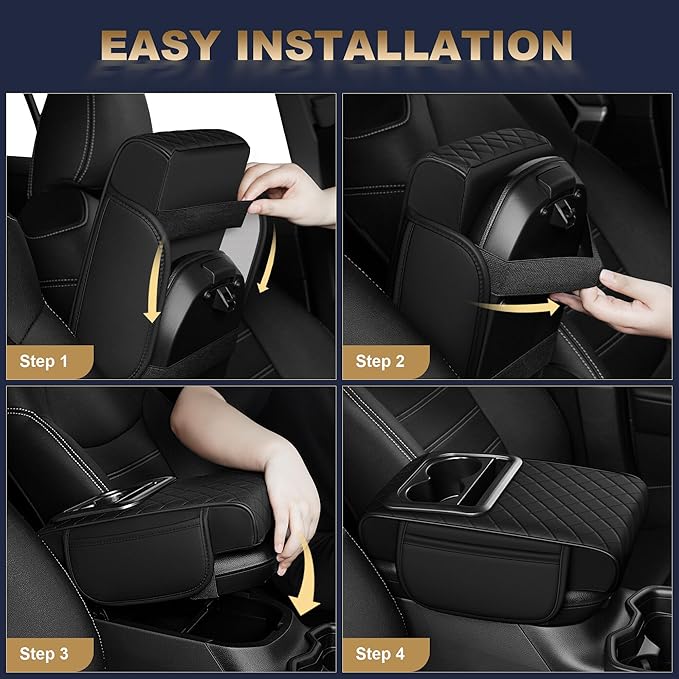 YORKNEIC Upgraded Car Center Console Cover with Cup Holder 2 Storage Bags - Faux Leather Arm Rest Cover Fit for Ford Fusion,Middle Console Cover Multi-Functional Car armrest Cushion(Black)