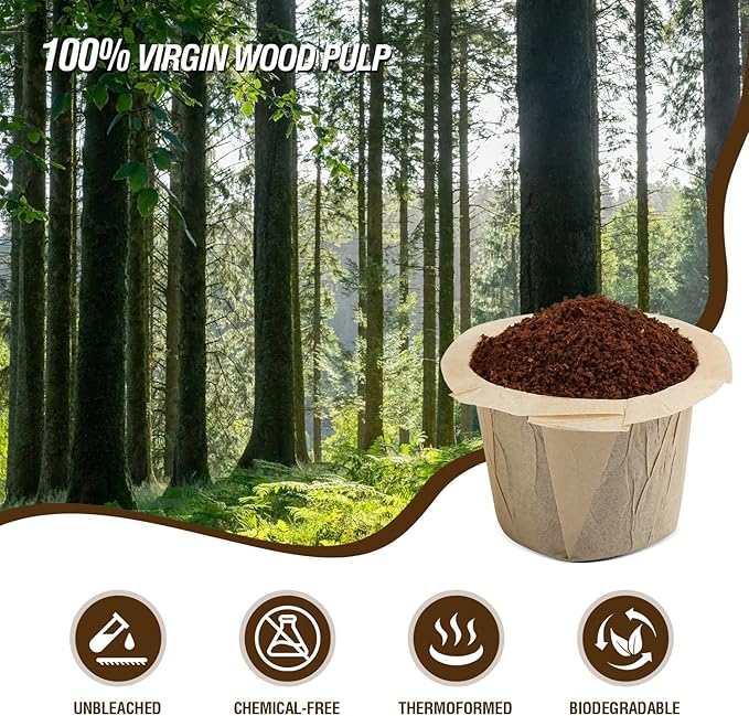 300 Count Disposable K Cup Filters, Coffee Filter Paper for Keurig Brewers Single Serve 1.0 and 2.0, Use with Reusable K Cup Pods (Natural Unbleached)