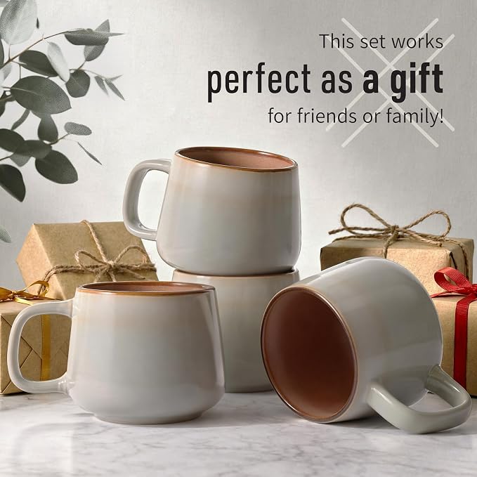 Ava Nord Small Ceramic Coffee Mugs Set of 4 | 8 oz Stoneware Coffee Cups | Lead-Free, Non-Toxic | Microwave & Dishwasher Safe | Comfortable Handle | Aesthetic Nordic Design for Cappuccino | Sage Ash