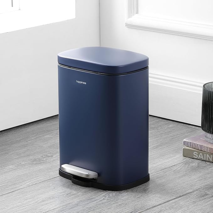 happimess HPM1006J Connor Rectangular 13-Gallon Trash Can with Soft-Close Lid and Free Mini Trash Can, Fingerprint Resistant, Modern, Minimalistic for Home, Kitchen, Office, Bathroom, Denim Blue