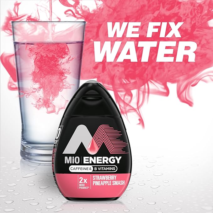 MiO Energy Strawberry Pineapple Smash Naturally Flavored with other natural flavors Liquid Water Enhancer Drink Mix with Caffeine & B Vitamins with 2X More (3.24 fl. oz. Bottle) (Pack of 4)