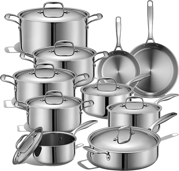 LEGEND COOKWARE 5-Ply Stainless Steel Cookware Set, 20-Piece Pots and Pans Set - Induction Compatible, Oven Safe 800°F - Non-Toxic, No Coatings - Built to Last Generations