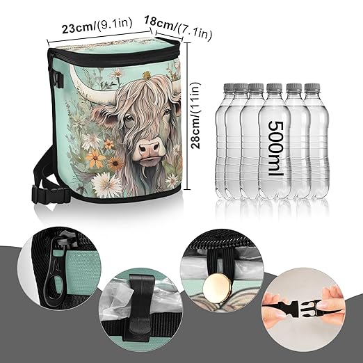 MNSRUU Car Trash Can with Lid, Highland Cow Flowers Car Trash Bag Hanging Organizers and Storage for Front Back Seat, Leak-Proof Trash Bin
