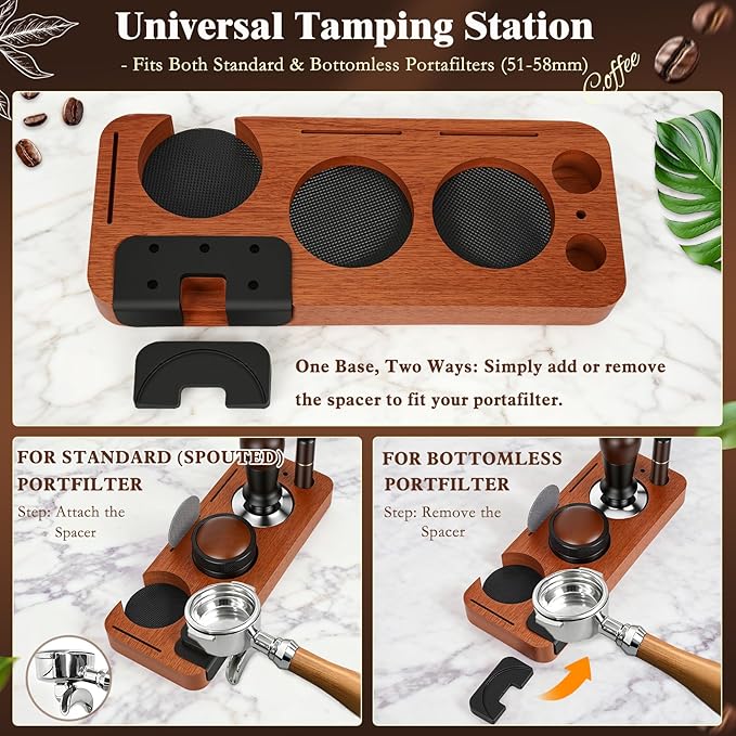 8 PCS Espresso Accessories Kit, 51mm Espresso Tamper Kit Coffee Tamper Set with Coffee Distributor, Espresso Tamping Station, Espresso WDT Stirrer, Puck Screen,Dosing Funnel