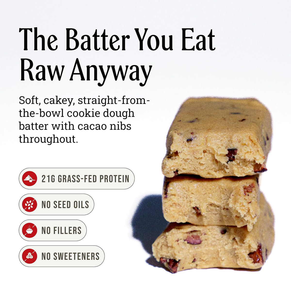 PRIMA Cookie Dough Protein Bar | 21g Grass Fed Whey and Collagen | No Seed Oils, No Preservatives, Raw Honey Sweetened | 7 Pack