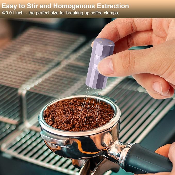 WDT Tool Espresso Distribution Tool,Coffee Distribution Tool with Magnetic Stand, Espresso Accessories with 6 Extra Φ0.25mm Stainless Steel Needles for Barista (Chalk Violet, Φ0.25mm)