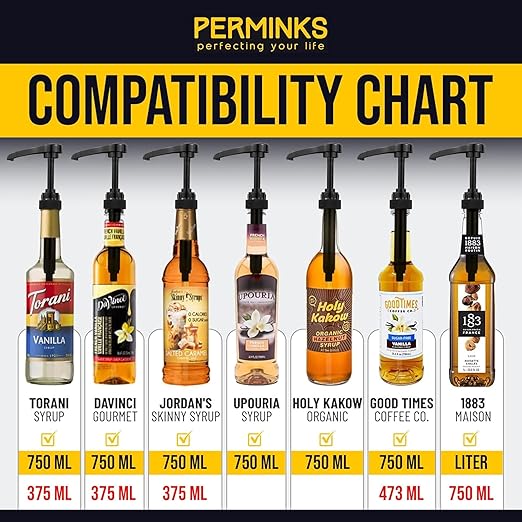 Syrup Pumps Compatible with Torani and Davinci Bottles (25.4 oz-750ml) (Set of 6, Black)