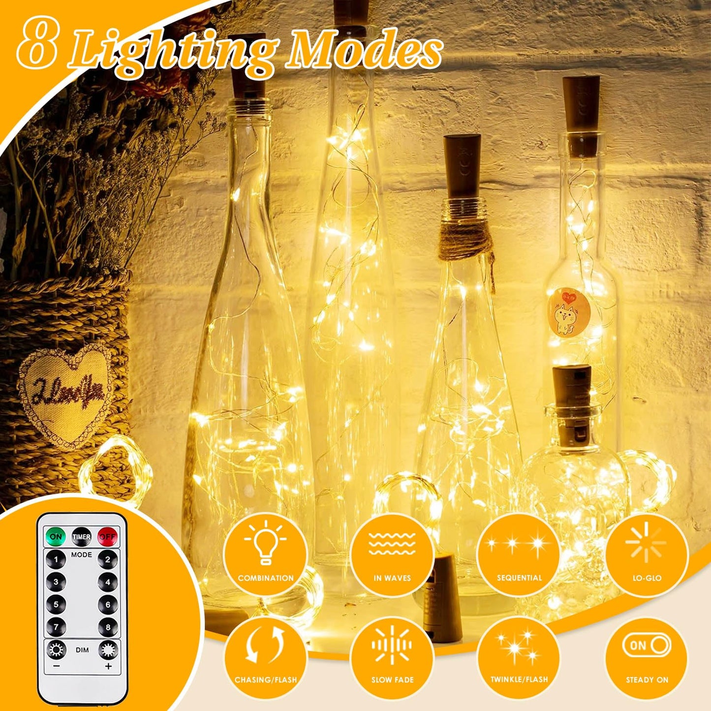 KAQ 8 Pack Fairy Lights 480LED Warm White Battery Operated with Remote, Waterproof, Cuttable String Light for Indoor/Outdoor Decor