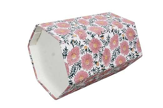 3.3 Gallon Cotton Hand Block Printed Paper Waste Basket |Small Decorative Trash Can for Housewarming Gifts in Living Room, Bedroom, Bathroom | Eco-Friendly, Plastic-Free (1, Green Pink Sun FLOWAR)