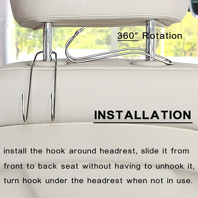 4-Pack Car Hooks Headrest Hook, Bling Car Hangers Universal Backseat Hanger Storage for Purse Hooks Bag Handbag Groceries