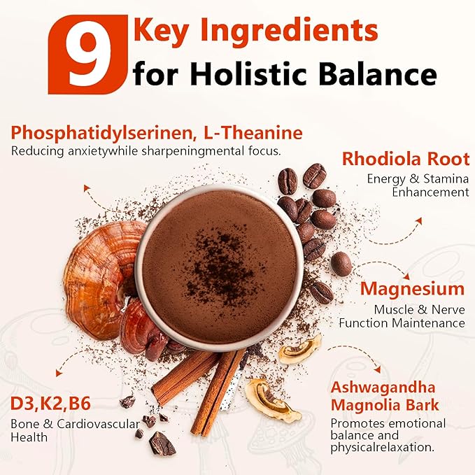25 in 1 Mushroom Powder, Mushroom Coffee Alternative with Ashwagandha, Lion’s Mane, Chaga & More, Keto Friendly, Sugar Free, Mushrooms Extract Supplement for Immune, Focus & Energy, 60 Servings