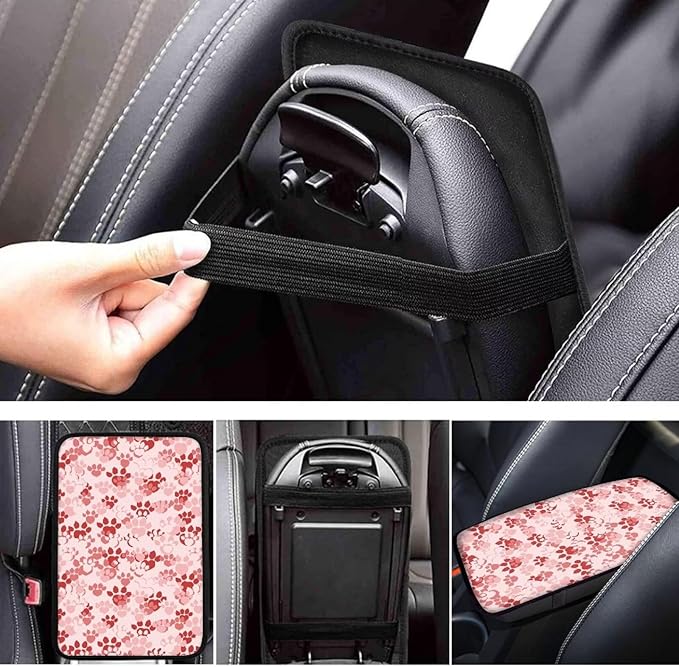 Pink Dog Paw Center Console Cover Protect from Pet Claws Universal Armrest Cover Pad Easy to Install 12.3 x 7.5 Inch Universal Car Interior Accessories Decoration