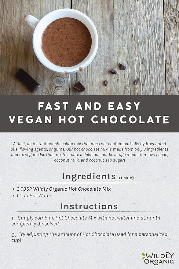 Wildly Organic Hot Chocolate Mix 16 Oz, 1 lb Bag - Organic, Vegan, Raw Cacao Powder, Fair Trade, Dairy-Free, Gluten-Free, Gourmet Hot Chocolate & Premium Cocoa - 3 Ingredients: Cacao Powder, Coconut Sugar, & Coconut Milk Powder; No Refined Sugars, Gums...