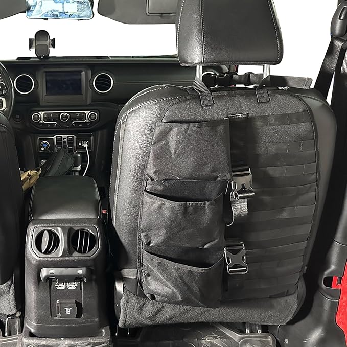 SUNPIE 2 Pcs Seat Back Truck Gun Rack，Automotive Gun Racks with Molle Panel Universal Seatback Storage Pockets Tactical Car Seat Back Organizer for Hunting Accessories Storage,Black