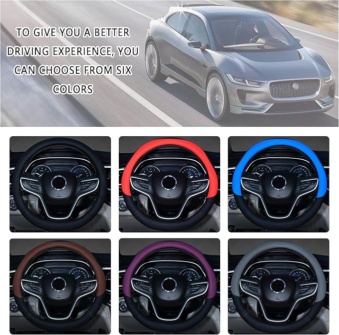 Color Blocking Car Steering Wheel Cover,Leather Steering Wheel Cover Women/Men Car Decorations,Universal Anti-Slip Steering Wheel Accessories Fit for 14.5-15" Steering Wheel (Black)