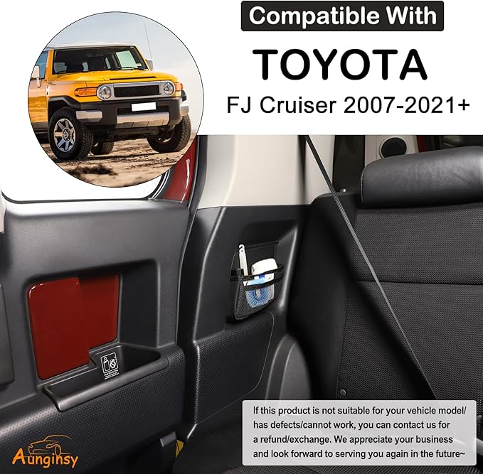 Aunginsy Car Rear Door Storage Pockets Box Compatible with Toyota FJ Cruiser 2007-2023 Car Rear Door Side Storage Bag Backseat Storage Box Rear Seat Panel Organizer Expansion Oxford Cloth Accessories