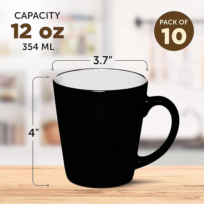 DISCOUNT PROMOS Ceramic Coffee Latte Mugs 12 oz. Set of 10, Bulk Pack - Perfect for Coffee, Tea, Espresso, Hot Cocoa, Other Beverages - White
