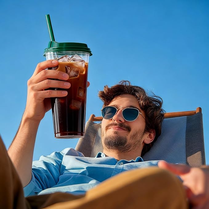24oz Tumbler with Lid and Straw, Leak Proof and Double Wall Insulated Reusable Plastic Cups,Travel Reusable Iced Coffee Cup (2, Bottle Green)