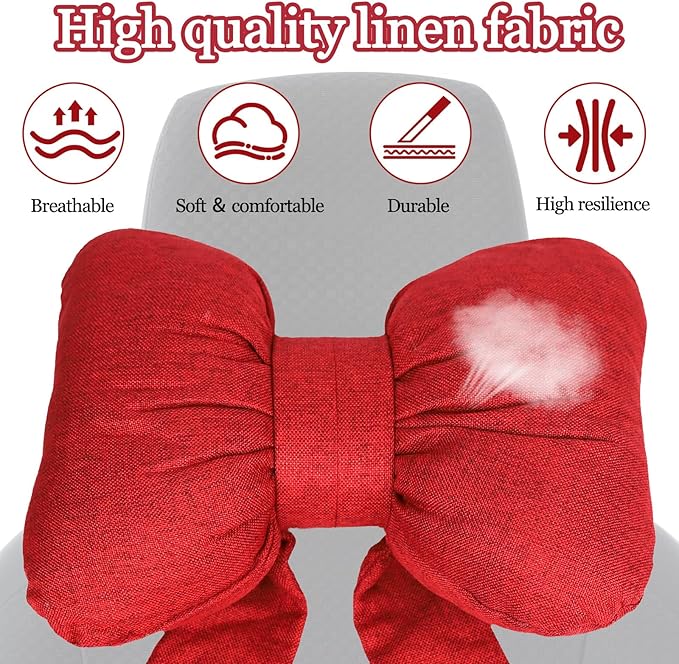 wuyaoyao Bow Car Headrest Pillow, Cute Bow Shape Car Neck Pillow, Soft Comfortable Automotive Seat Headrest Pillows for Driver, Universal Vehicle Neck Support Cushion for Sleeping Travel(Red)