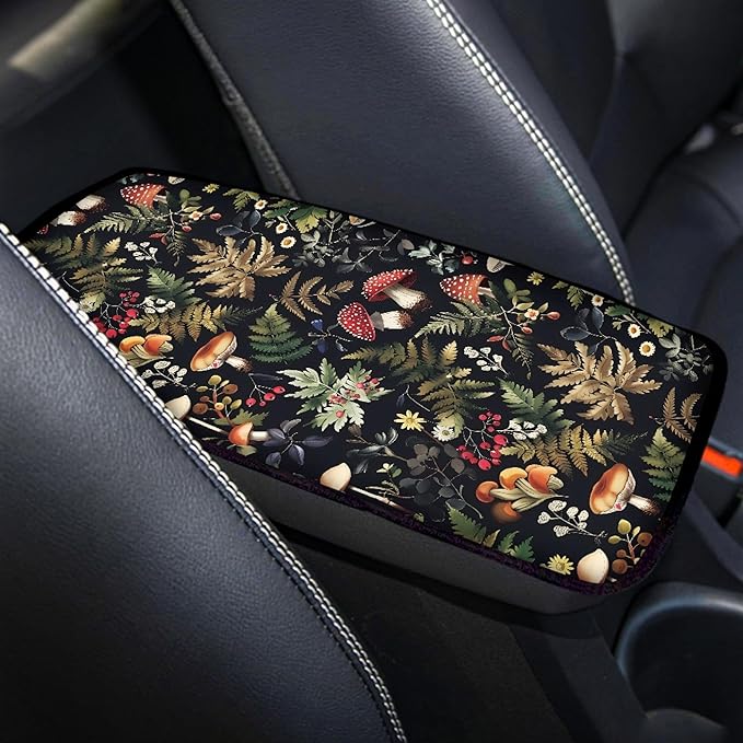 Forest Mushroom Print Arm Rest Cover for Car Center Console Cover for Women,Universal and Easy to Install