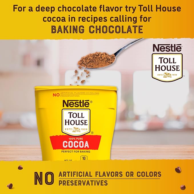 Nestle Toll House 100% Pure Cocoa Perfect for Baking, No Preservatives, Artificial Flavors or Colors, Baking Cocoa (8oz)