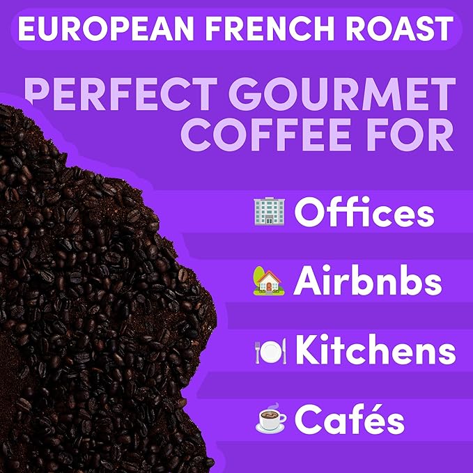 French Roast Ground Coffee | Dark Roast European Coffee | Extra Bold Strong Ground | Low Acid, Specialty Grade | 12 oz