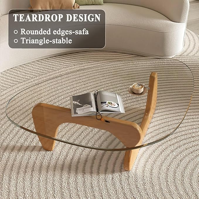 Mid Century Modern Glass Coffee Table, Coffee Table for Living Room, Noguchi Coffee Tables,Suitable for Bedroom Living Room Reception Office Tables (Wood/Transparent, ML)