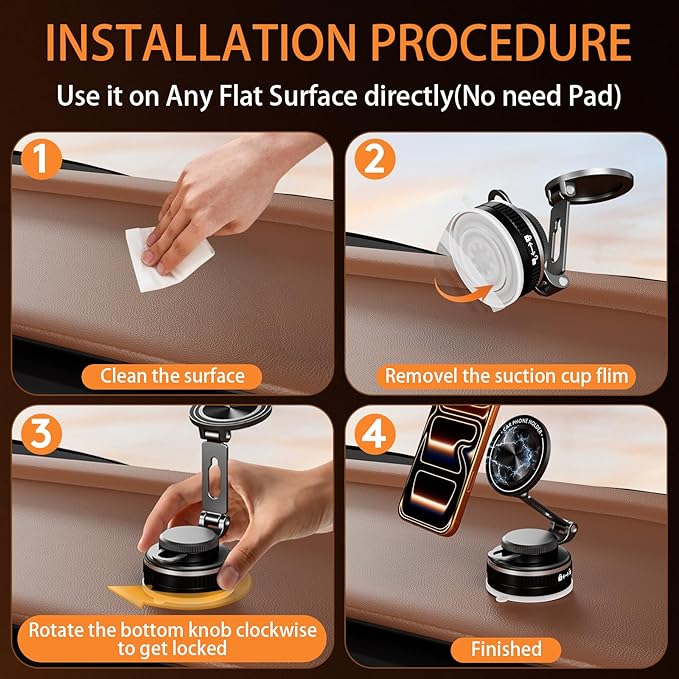 Upgraded Vacuum Magnetic Phone Holder for Car, Nano Gel Suction Cup Phone Mount for MagSafe, 108LBS Strong Suction & 3000GF Magnet, Adjustable Zinc Alloy Arm Car Mount for iPhone 17/16/15Pro Max
