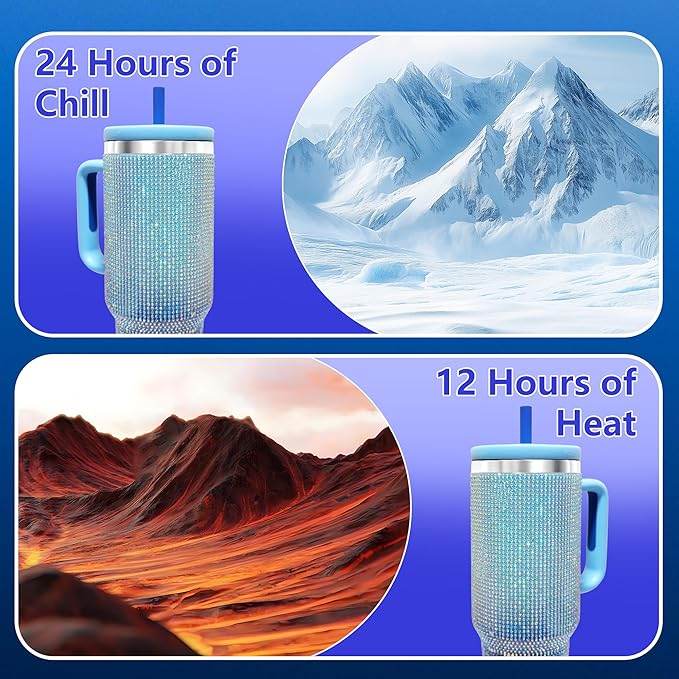 40-OZ Insulated Water Bottle,Insulated Stainless Steel Tumbler,Reusable Cold Drink Thermos,BPA-Free, Double-Wall Stainless Steel Water Bottle (Royal Blue - Diamond, 40, Fluid Ounces)
