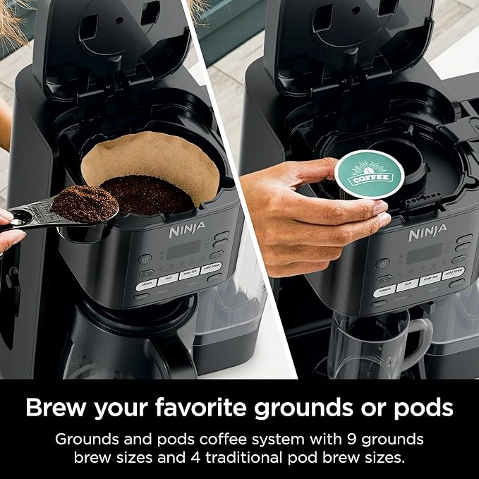 Ninja DualBrew Grounds & Pods Hot & Iced Coffee Maker with Rapid Cold Brew and Thermal Flavor Extraction Duo, 60 oz Removable Reservoir, XL Single-Serve Platform, Adjustable Warming Plate 9 Brew Sizes