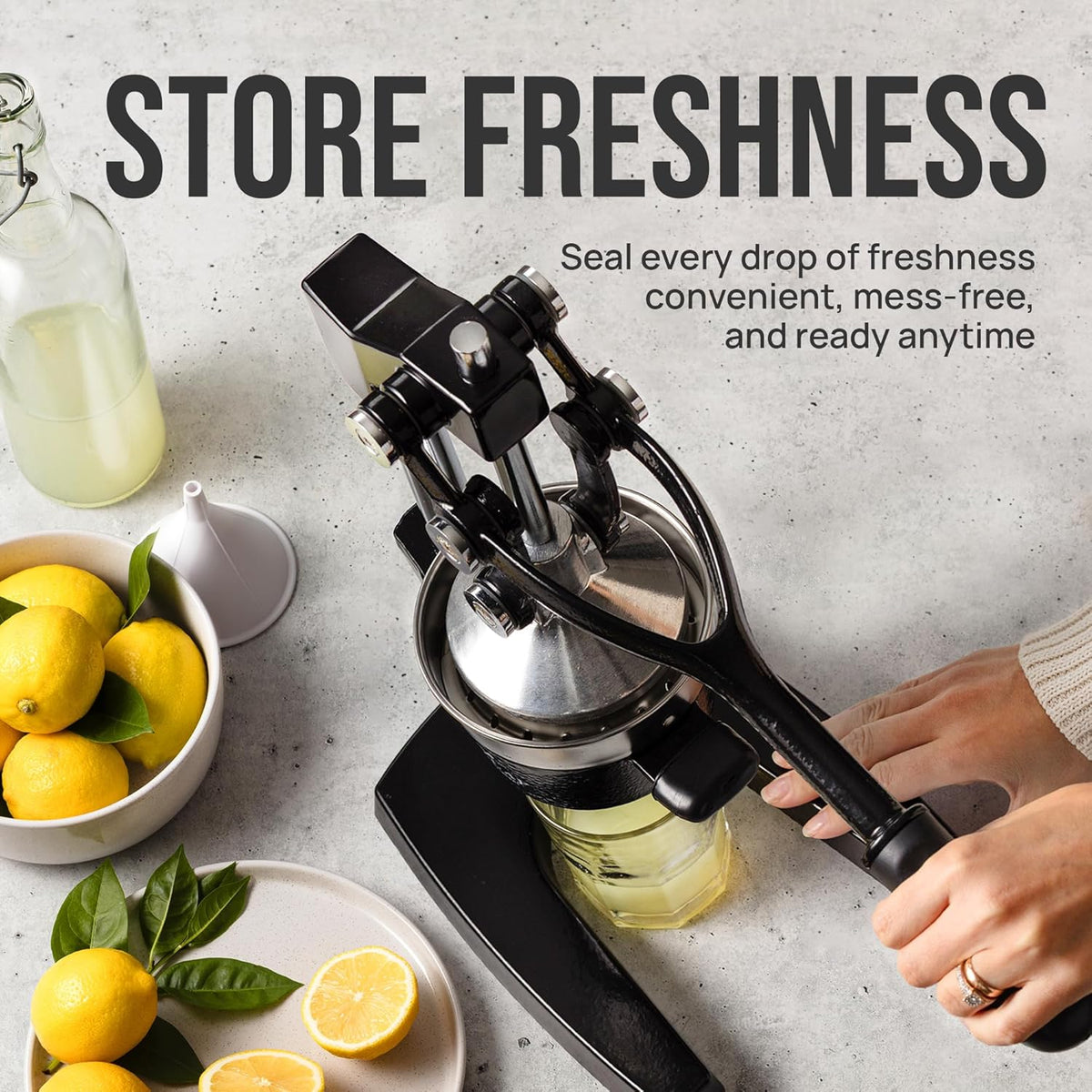 Zulay Kitchen Cast-Iron Orange Juice Squeezer - Easy-to-Clean, Heavy-Duty, Professional Citrus Juicer - Stainless Steel Lemon Squeezer - Manual Citrus Press & Orange Squeezer - Orange Juicer (Black)