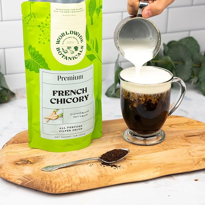 Worldwide Botanicals French Chicory Root, 1 Pound - Brew Like Coffee, Blend Roasted Chicory Root With Coffee, Prebiotic, Acid Free, Caffeine Free, Kosher, Pack of 2