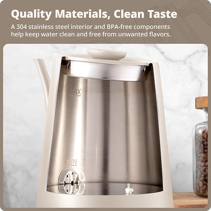 Greater Goods Electric Gooseneck Kettle, 1200W Stainless Steel with Precision Temperature Control, Fast Boil, BPA-Free, Ideal for Pour Over Coffee and Tea, 0.8L (Birch)