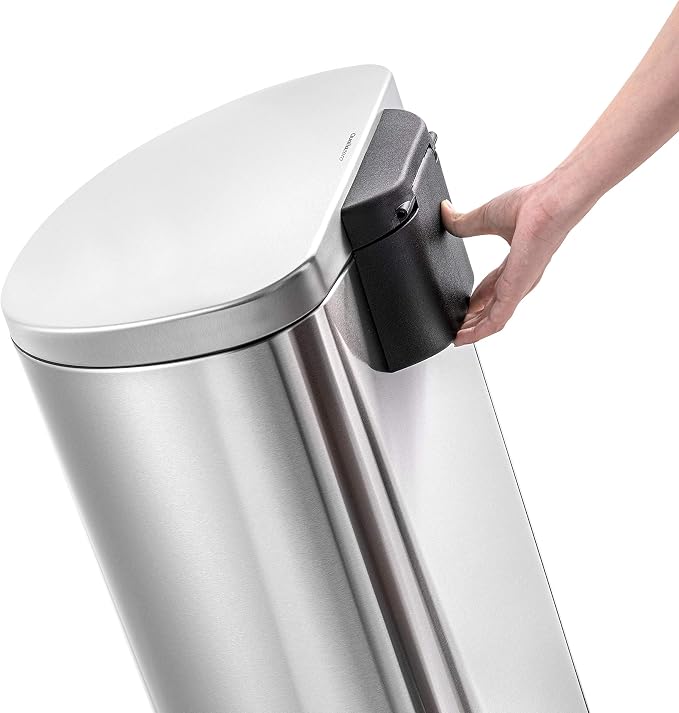 QUALIAZERO 50L/13Gal Heavy Duty Hands-Free Stainless Steel Commercial/Kitchen Step Trash Can, Fingerprint-Resistant Soft Close Lid Trashcan, 13Gal, D Shape