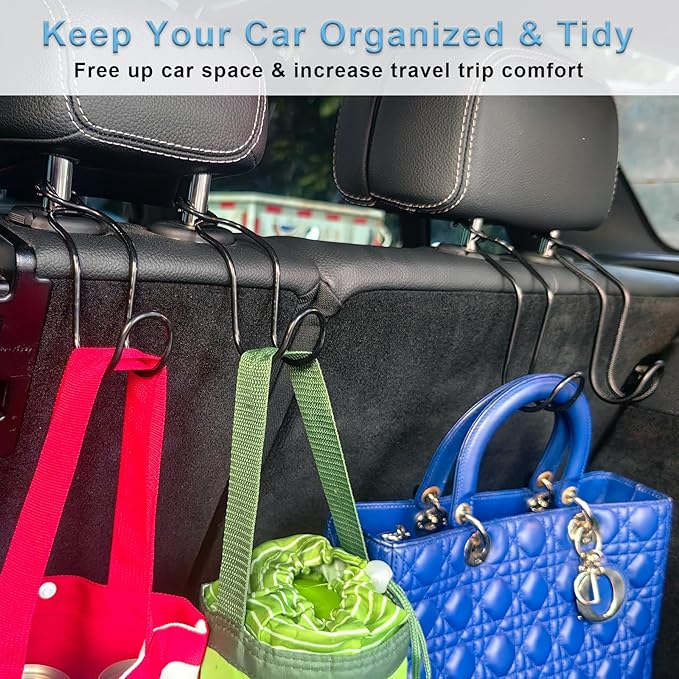 Car Hook for Purses and Bags 4 Pack Headrest Hangers for Backseat Storage Hard Hat Hanging Holder for Truck Car Stuff for Women Automotive Necessities Accessories New Driver Gifts (4 * Small Size)