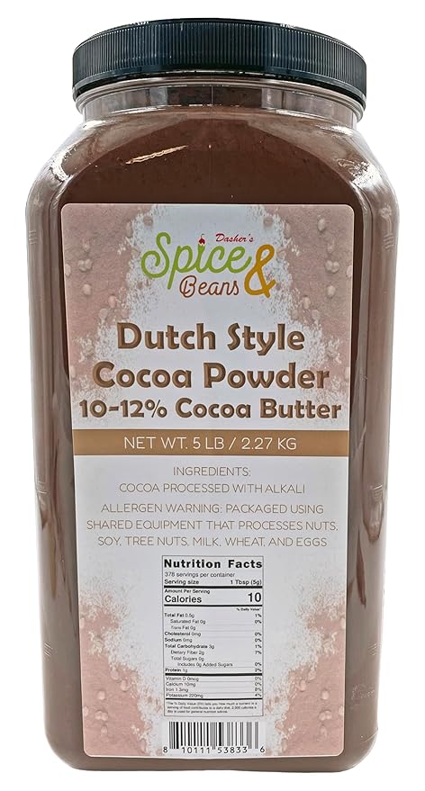 Dutch Style Cocoa Powder | 100% Cocoa Powder | Unsweetened |By Dasher's Spice & Beans | 5 lb. Container