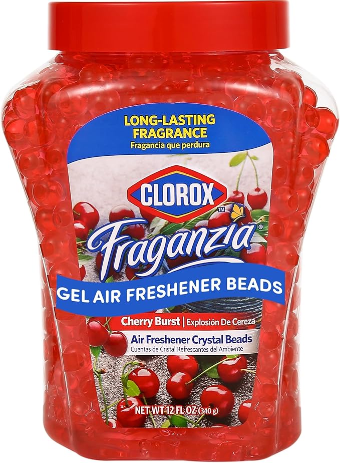 Clorox Fraganzia Crystal Beads Air Freshener, Long Lasting Room Deodorizer and Odor Eliminator Gel Beads to Freshen Home, Car, or Office, Cherry Burst Scent, 12 Fl Oz
