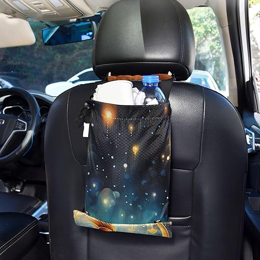 ALAZA Hanging Car Trash Bags Garbage Bag Trash Can for Back Seat Small Mushroom Painting Washable Storage Bag Retractable 2 Pack