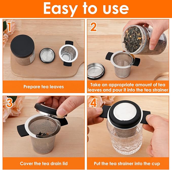 2 Pcs Tea Strainers for Loose Tea Stainless Steel Tea Steeper Large Capacity Tea Infuser Fine Mesh Tea Diffuser with Silicone Lid and Heat Proof Double Handles for Teapots Cups Mugs