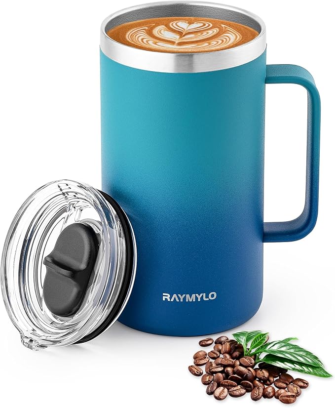 Insulated Coffee Mug 24 oz, Double Wall Stainless Steel Coffee Mug with Lids, Leak-Proof & Detachable Slider Lid for Thorough Clean, Keeps Coffee Cold for 9 Hrs, Suitable for Camp Home Office