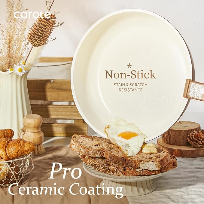 CAROTE 25-Piece Ceramic Cookware Set, Nonstick Pots and Pans Set with Detachable Handle, Non-Toxic Kitchen Cooking Set, Dishwasher & Oven Safe, Induction Compatible, PFAS Free, Chocolate