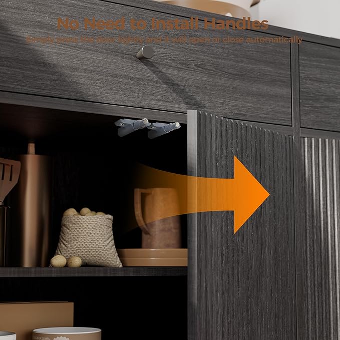 Mericonia Farmhouse Buffet Sideboard Cabinet with Storage, Fluted Coffee Bar with Doors and Adjustable Shelves, Modern Wood Console Cabinet with Drawers (4 Door, Grey 2 Drawer)