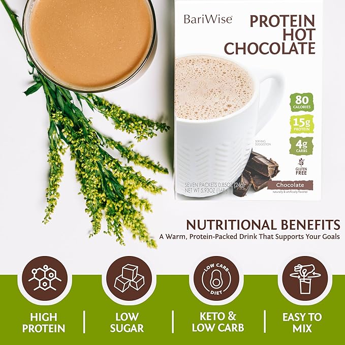 BariWise Protein Hot Chocolate, Hot Cocoa, Low Sugar, Low Carb, Keto Friendly & Gluten Free (7ct)
