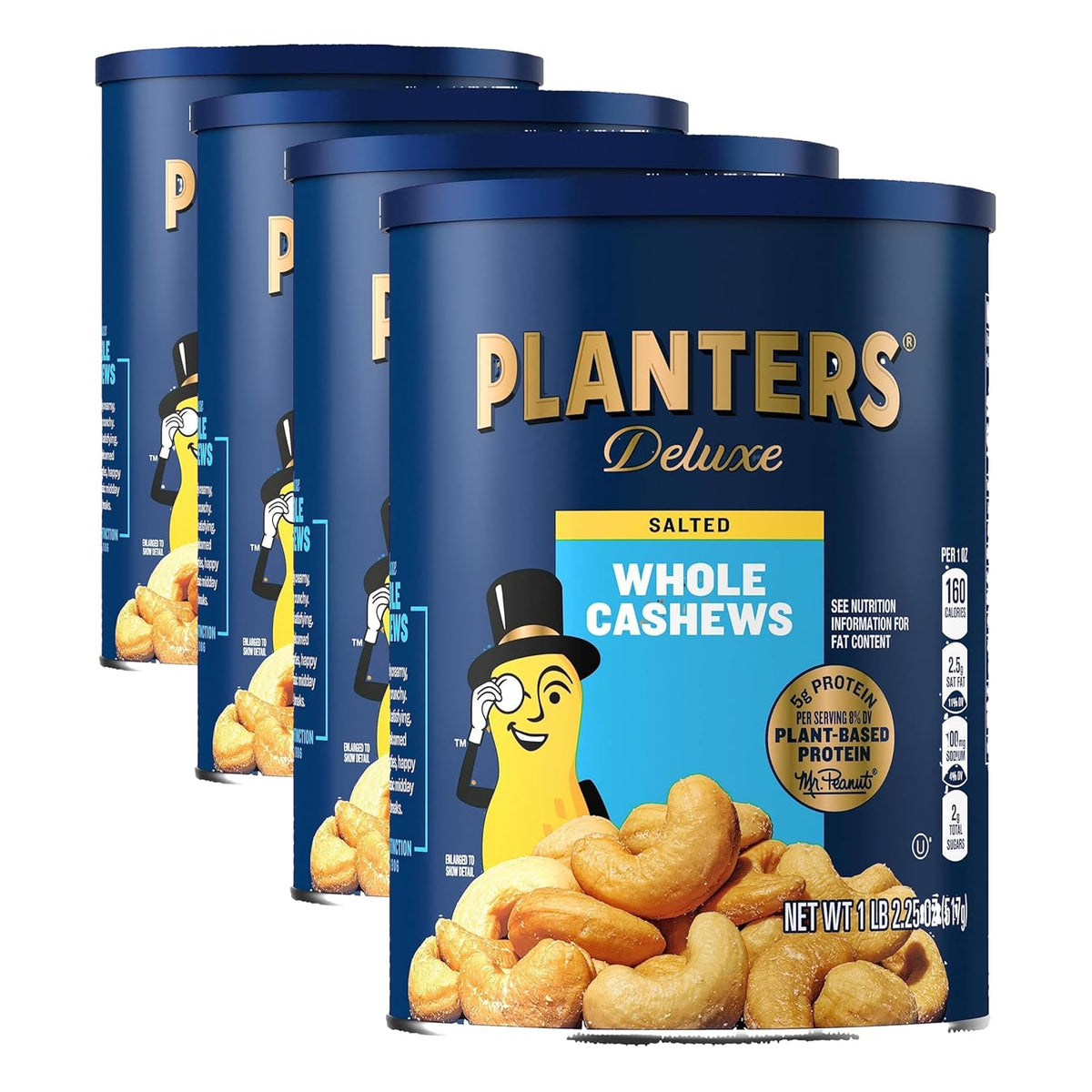 PLANTERS Deluxe Lightly Salted Cashews, Party Snacks, Plant-Based Protein, Quick Snack for Adults, After School Snack, Flavored with Sea Salt, Kosher, 1lb 2.25oz