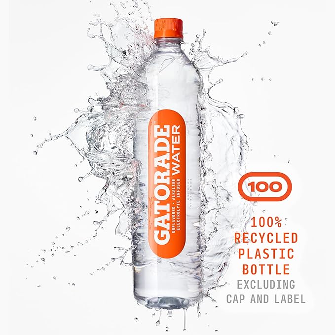 Gatorade Water, Electrolyte Infused for Great Taste, Alkaline PH 7.5 or higher, Unflavored, 1L (Pack of 6)