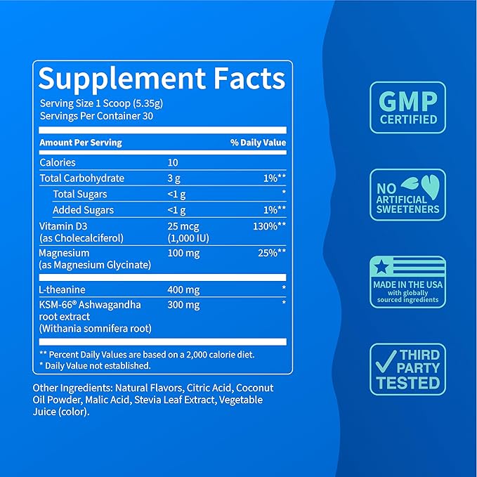 Nello Supercalm Powdered Drink Mix Tub, Cortisol Reducer* and Sleep Aid Supplement, L Theanine, Ksm-66 Ashwagandha, Magnesium Glycinate, Vitamin D 3, No Sugar, Non GMO, 30 Ct, Strawberries & Cream
