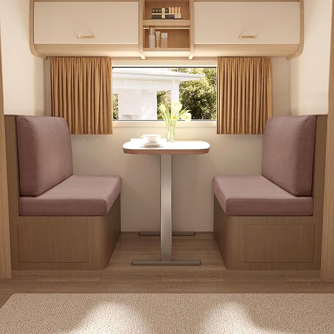 Stretch Rv Dinette Cushion Set, Booth Seats with 1 Backrest & 1 Bench Cover, 38 in Camper Dinette Booth Set,2 Set-Light Coffee