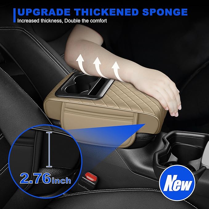 Center Console Cover Leather Armrest Cover Fit for Nissan Kicks 2021-2025 Middle Console Cushion with Storage Box&Cup Holder & Phone Slot(Beige)