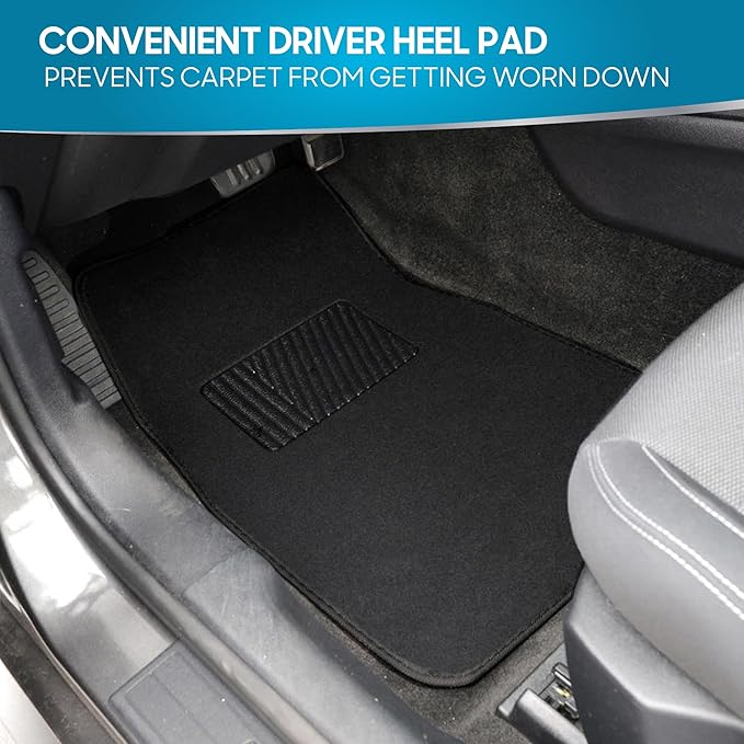 BDK MT-100-BK Classic Carpet Floor Mats for Car & Auto - Universal Fit -Front & Rear with Heelpad (Black)